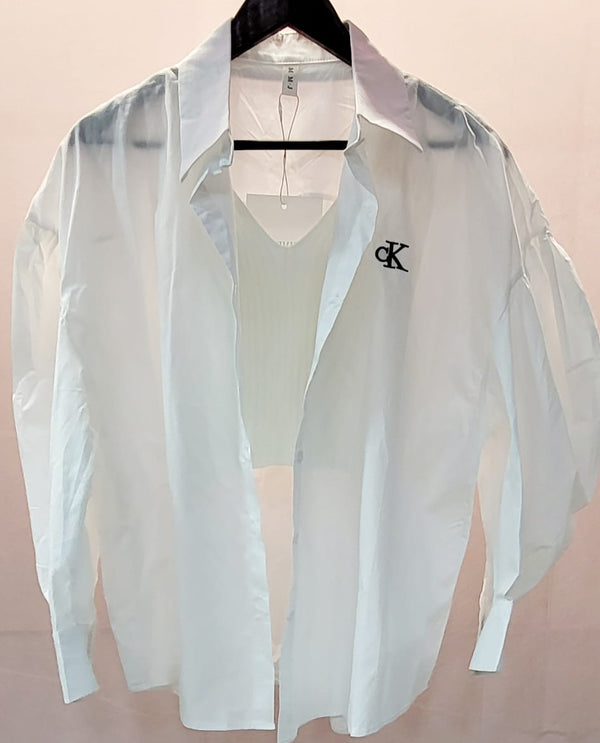 Ck logo oversized shirt with cami white