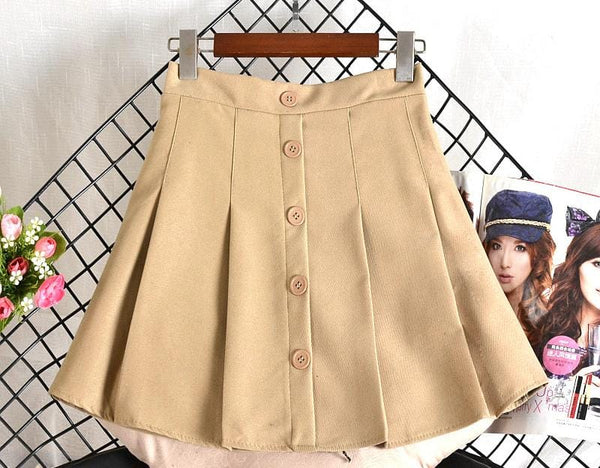 Buttonup pleated highwaist mini skirt beige
