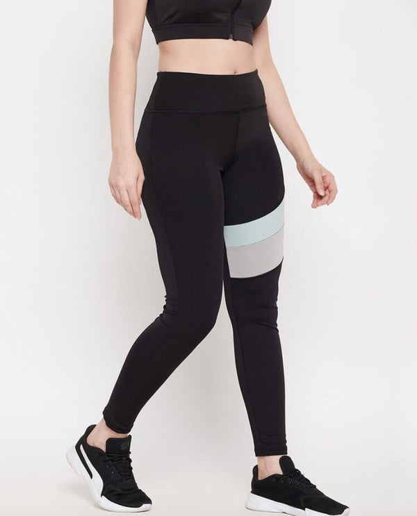 High waist dry-fit active ankle length tights one side strap patch