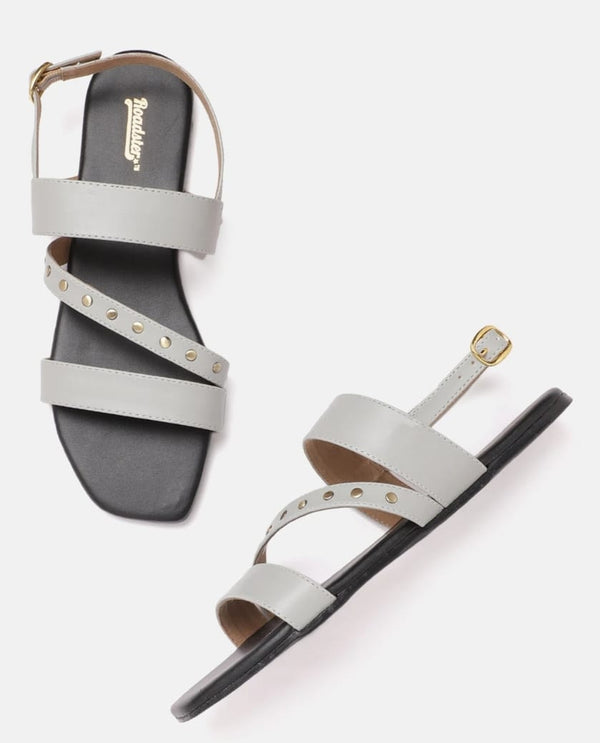Toe open studded sandal grey
