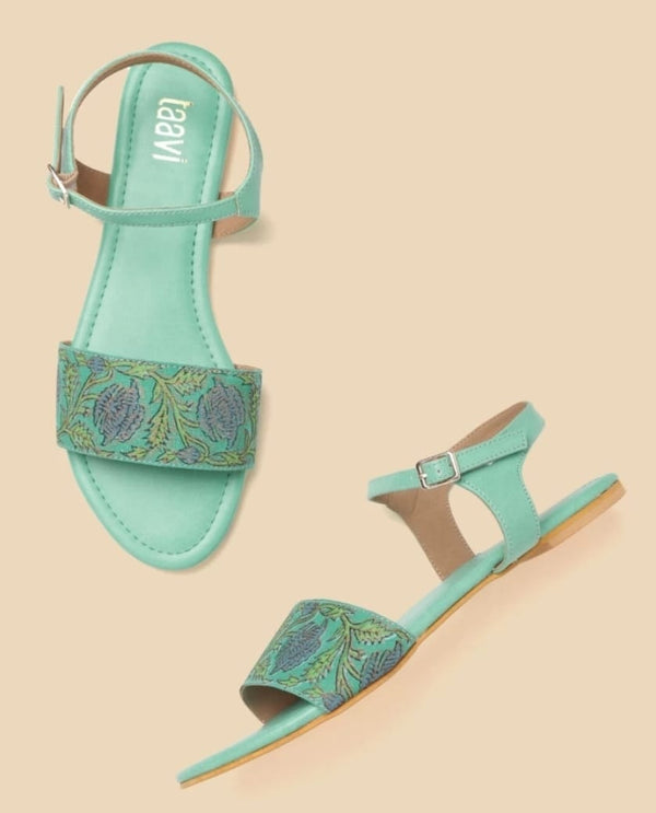 Open front printed sandals
