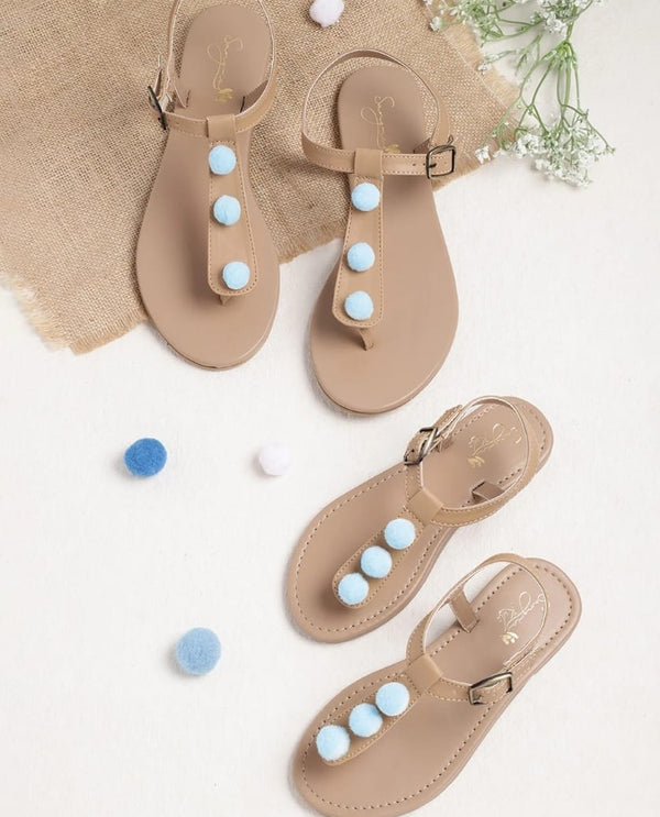 Pom pom detail sandals blue