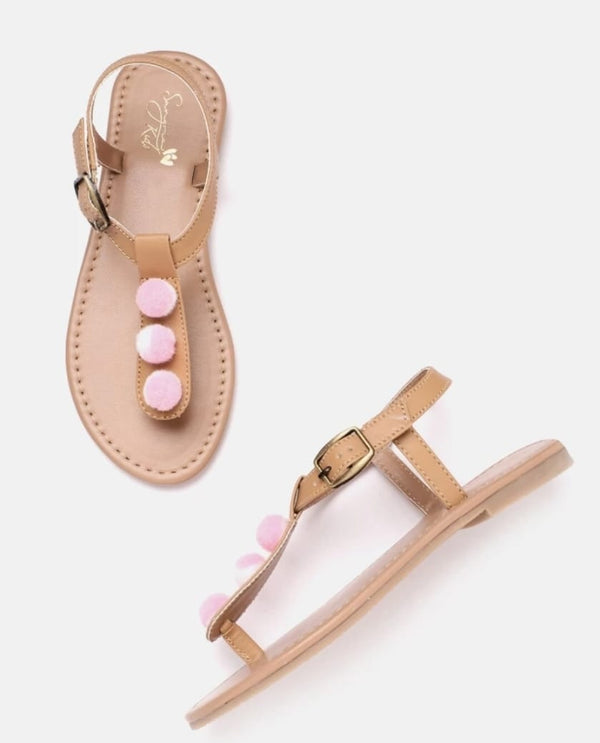 Pom pom detail sandals pink