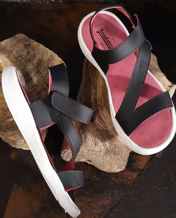 Pink and black contrast sandals
