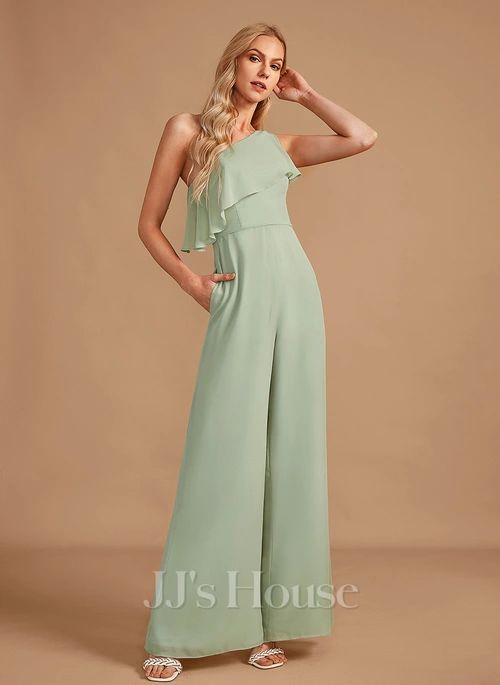 Sage green one shoulder jumpsuit