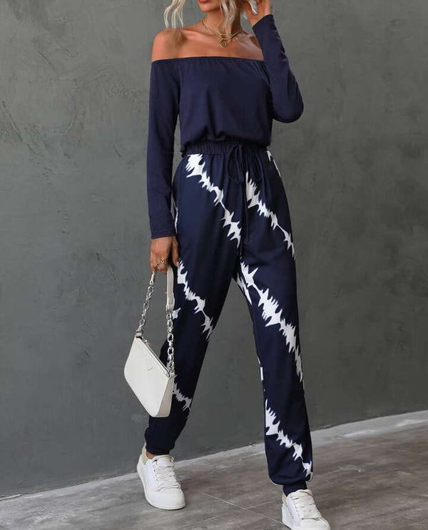 Tie Dye Navy off shoulder jumpsuit