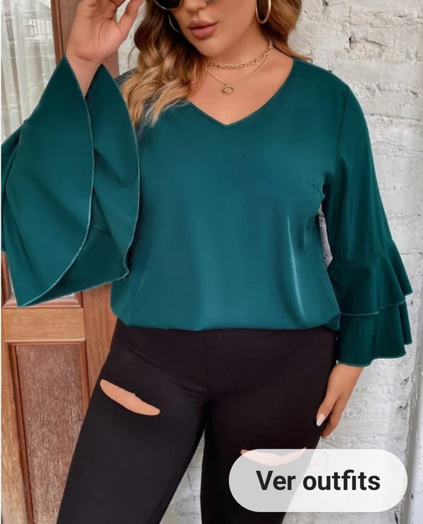 V neck double frill top