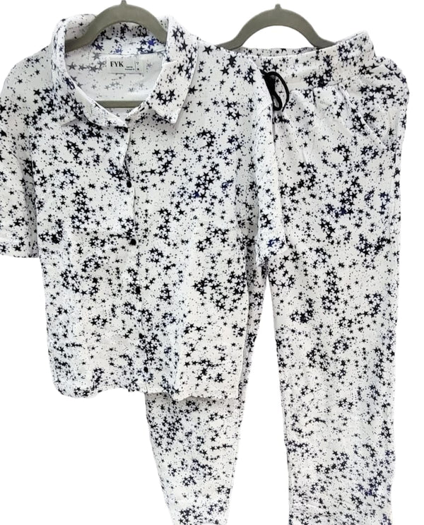 Star print buttonup shirt and pant set