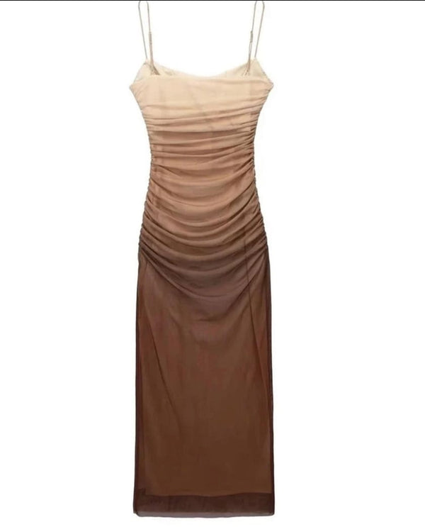 ZRA ombre mesh corset party cami dress brown