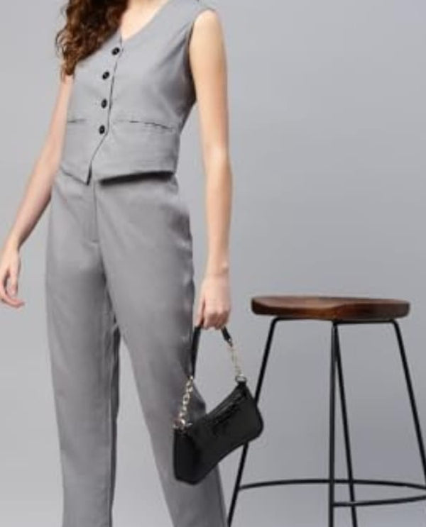 Buttonup waistcoat and pleated pant co ord grey