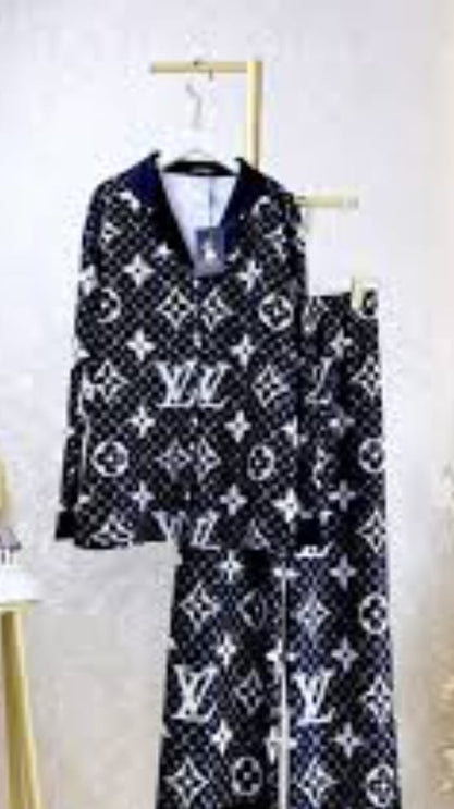 LV print oversized shirt and loose pant BLACK