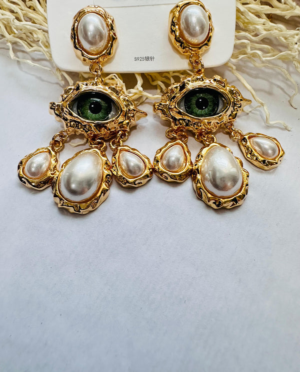 Crystal Evil Eye Pearl earrings