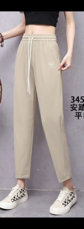 Drawstring detail with pocket straight track pant beige