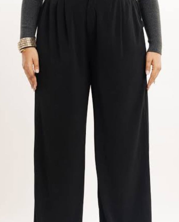 Plus korean pleated trousers black