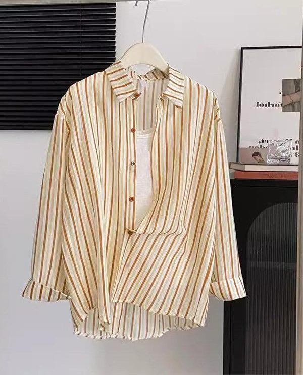 Stripe loose shirt with cami inside (orange)