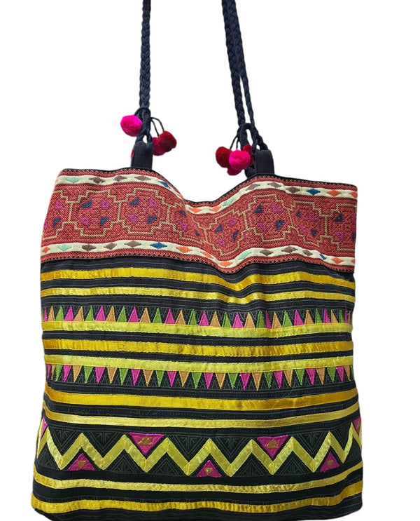 Embroidered borders trendy hand bag