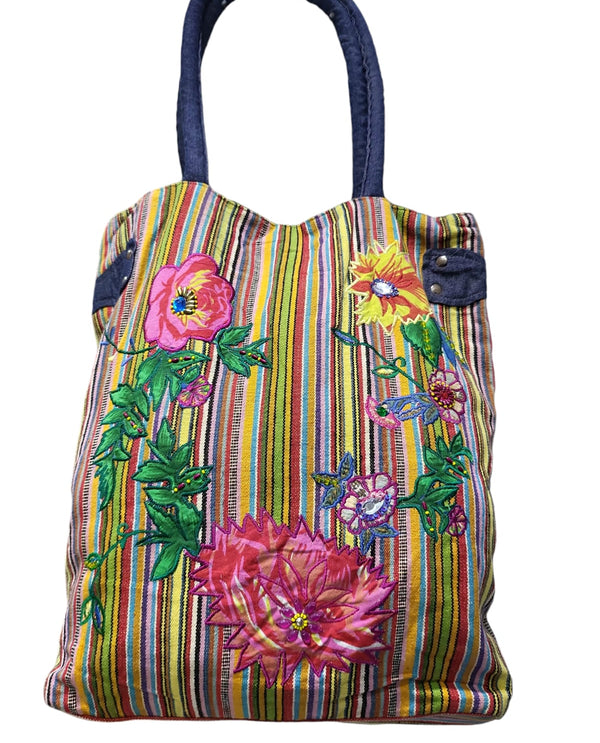 Beads and thread work embroidered hand bag