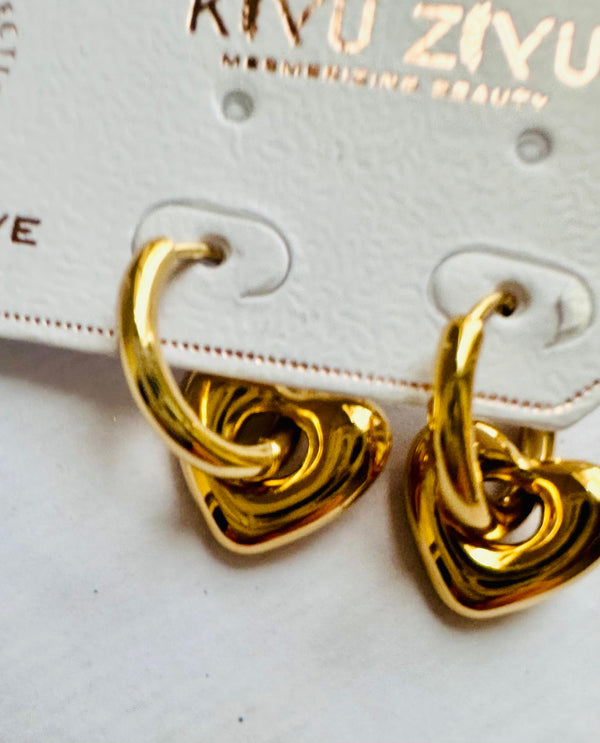 18K plated heart huggie hoops