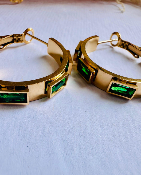 18K gold plated emrald hoops