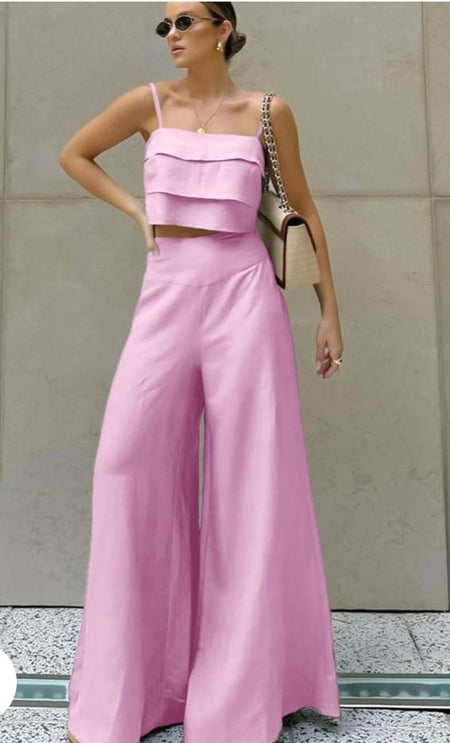 Frilled cami top and Palazzo co ord set pink