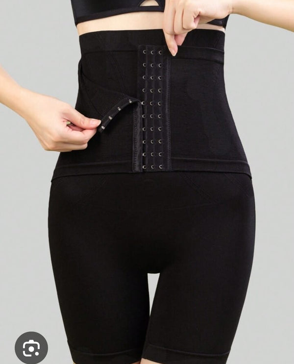 Seamless shapewear with attached corset tummy tucker black