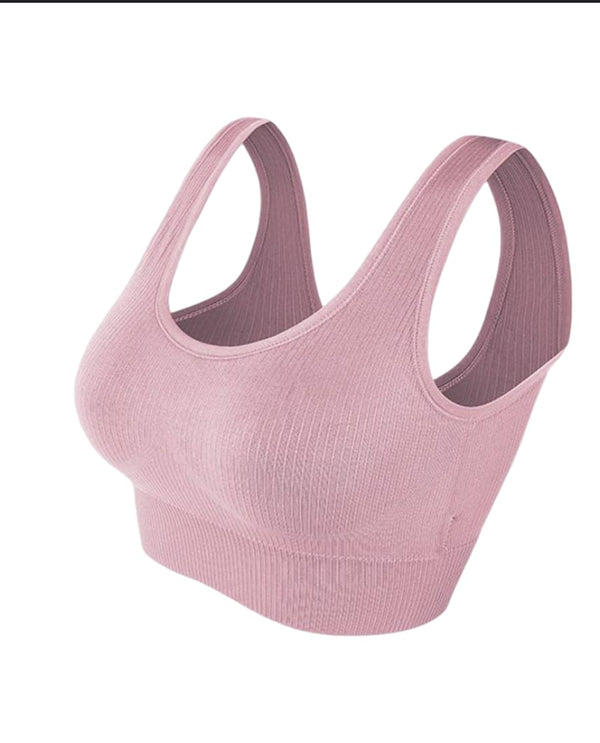 Stretchable seamless rib tank sports bra peach