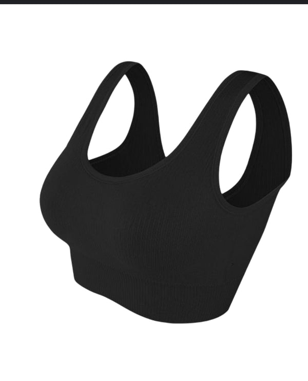 Stretchable seamless rib tank sports bra black