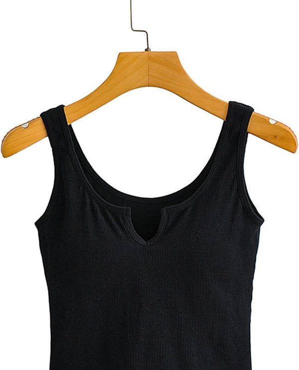 Seamless rib padded tank black