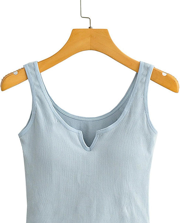 Seamless rib padded tank powder blue