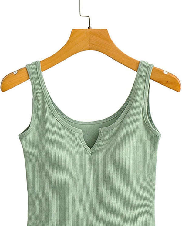 Seamless rib padded tank green