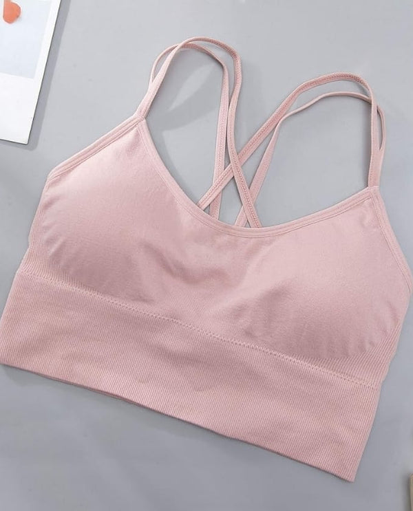 Double strap crisscross back sports bra peach