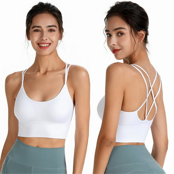 Double strap crisscross back sports bra white