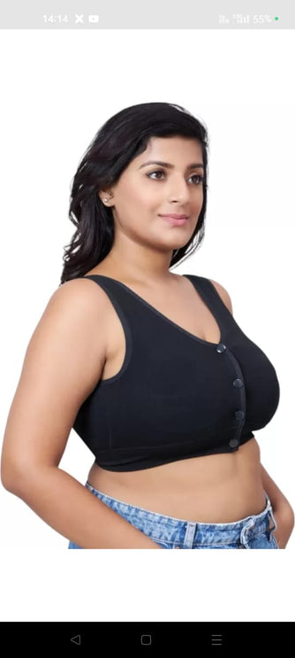 Stretchable seamless rib button up sports bra black