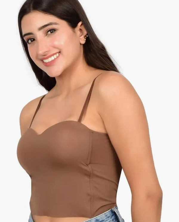 Seamless adjustable strap added cami top brown