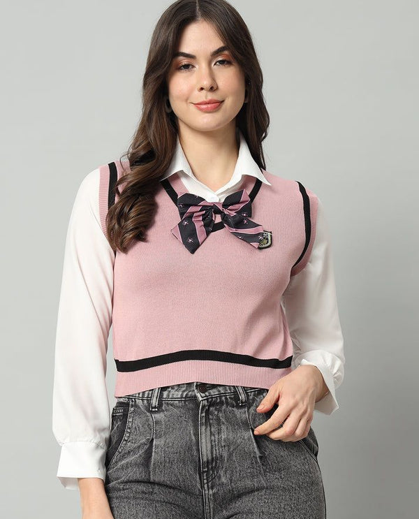 Hm puff full sleeve cotton collar top pink