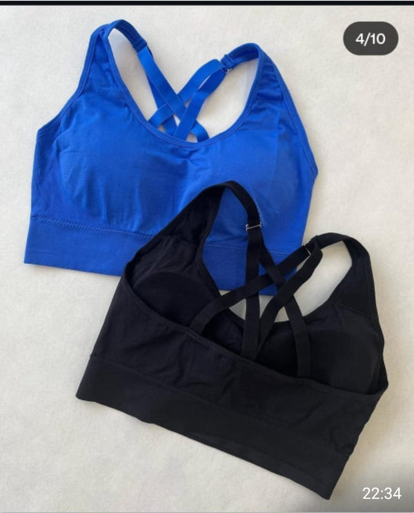 Adjustable cross back padded sports bra black