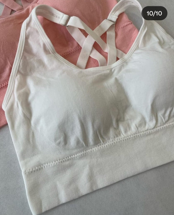 Adjustable cross back padded sports bra white