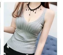 Knitting stretchable v neck long tank grey