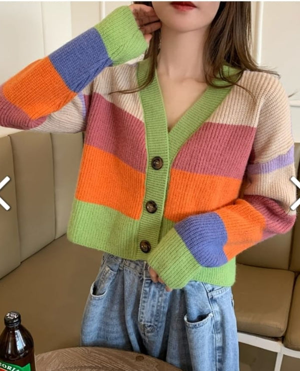 Multi heavy knitted cardigan button up top