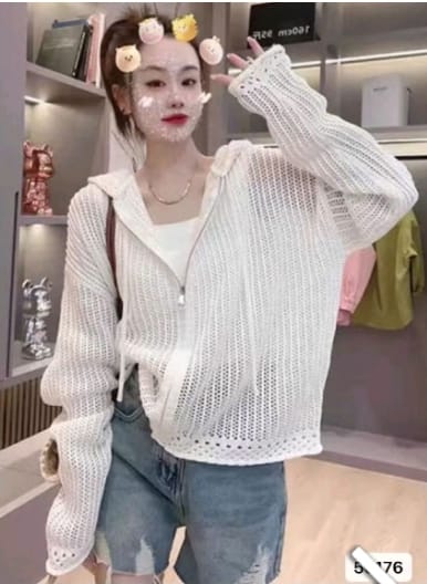 Fishnet knit free size zipper off white