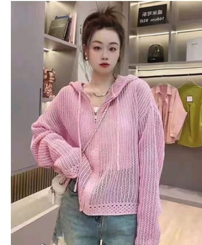 Fishnet knit free size zipper pink