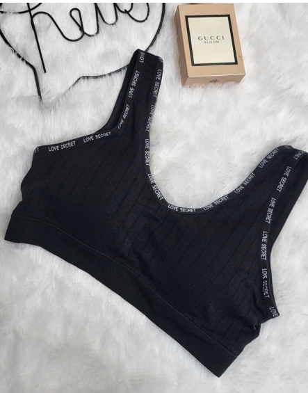 Letter print detailing padded sports bra black