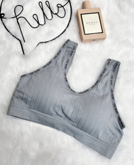 Letter print detailing padded sports bra grey