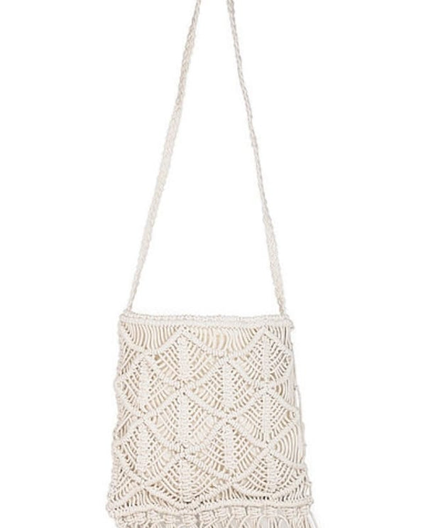 Cotton Hollow crochet fringe detail crossbody bag