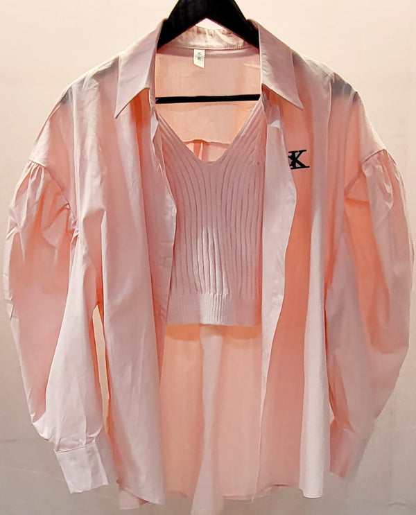 Ck logo oversized shirt with cami peach pink