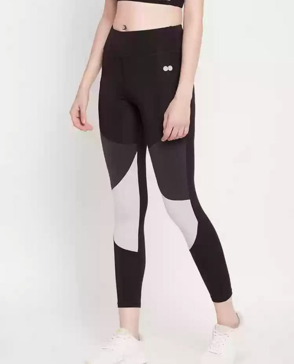 High waist dryfit active ankle length tights grey black patch