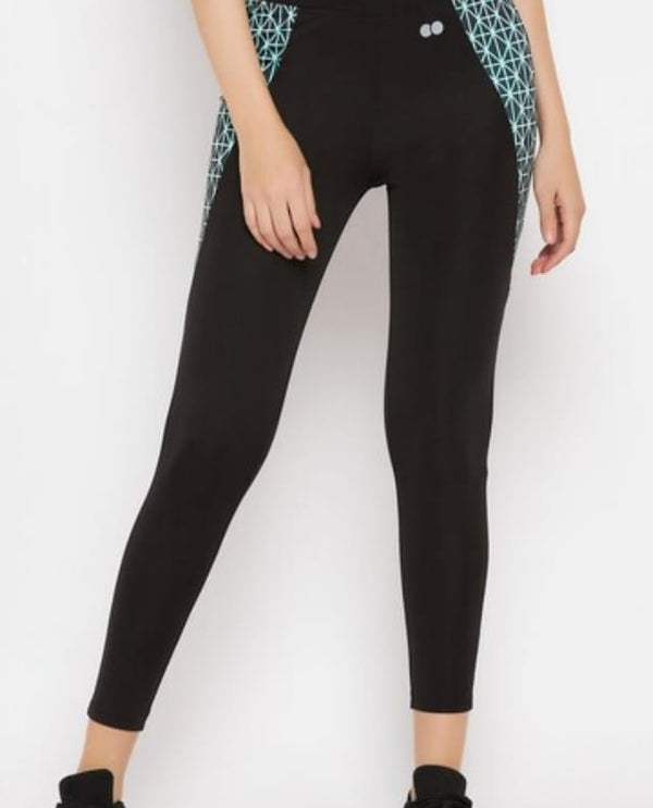 High waist dry-fit active ankle length tights side abstract print