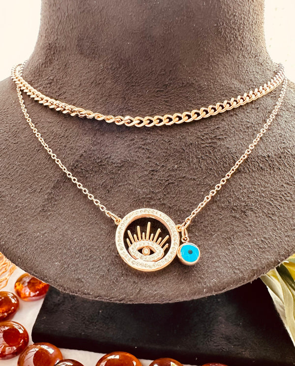 Evil eye double layered adjustable necklace