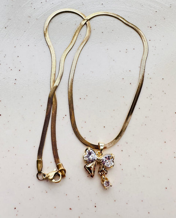 18K Gold plated CZ studded Bow Necklace