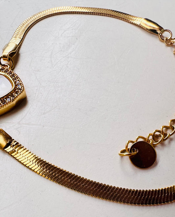 18K Gold plated MOP Heart CZ Bracelet